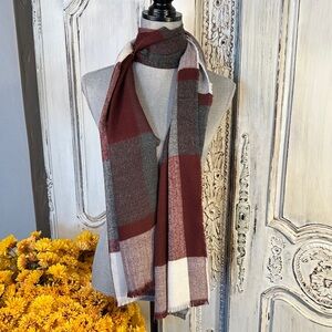 Express Plaid Scarf in Burgundy Cream and Gray